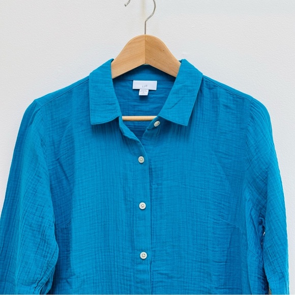 J. Jill Cotton-Gauze Split-Hem Tunic Button Front Shirt Turquoise Blue PS - Picture 6 of 14